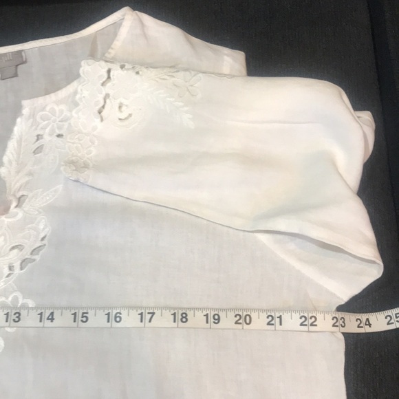 J.Jill Linen Blend Floral Eyelet 3/4 Sleeve Tunic Top with Side Slits-Size L - Picture 12 of 16